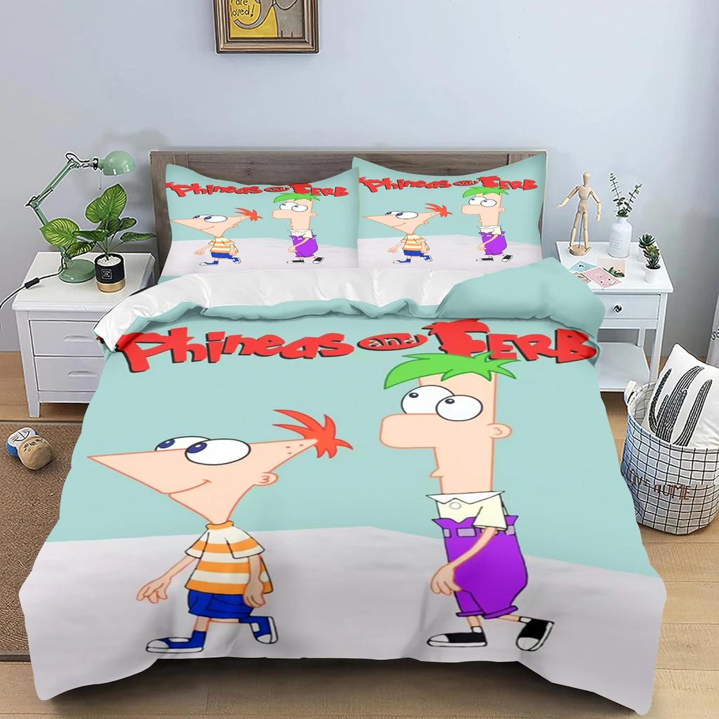 Phineas a Ferb Povlak na přikrývku, Kreslený potisk Polyesterová přikrývka do dětské ložnice, Anime, Útulné ložní prádlo do pokoje, Různé velikosti