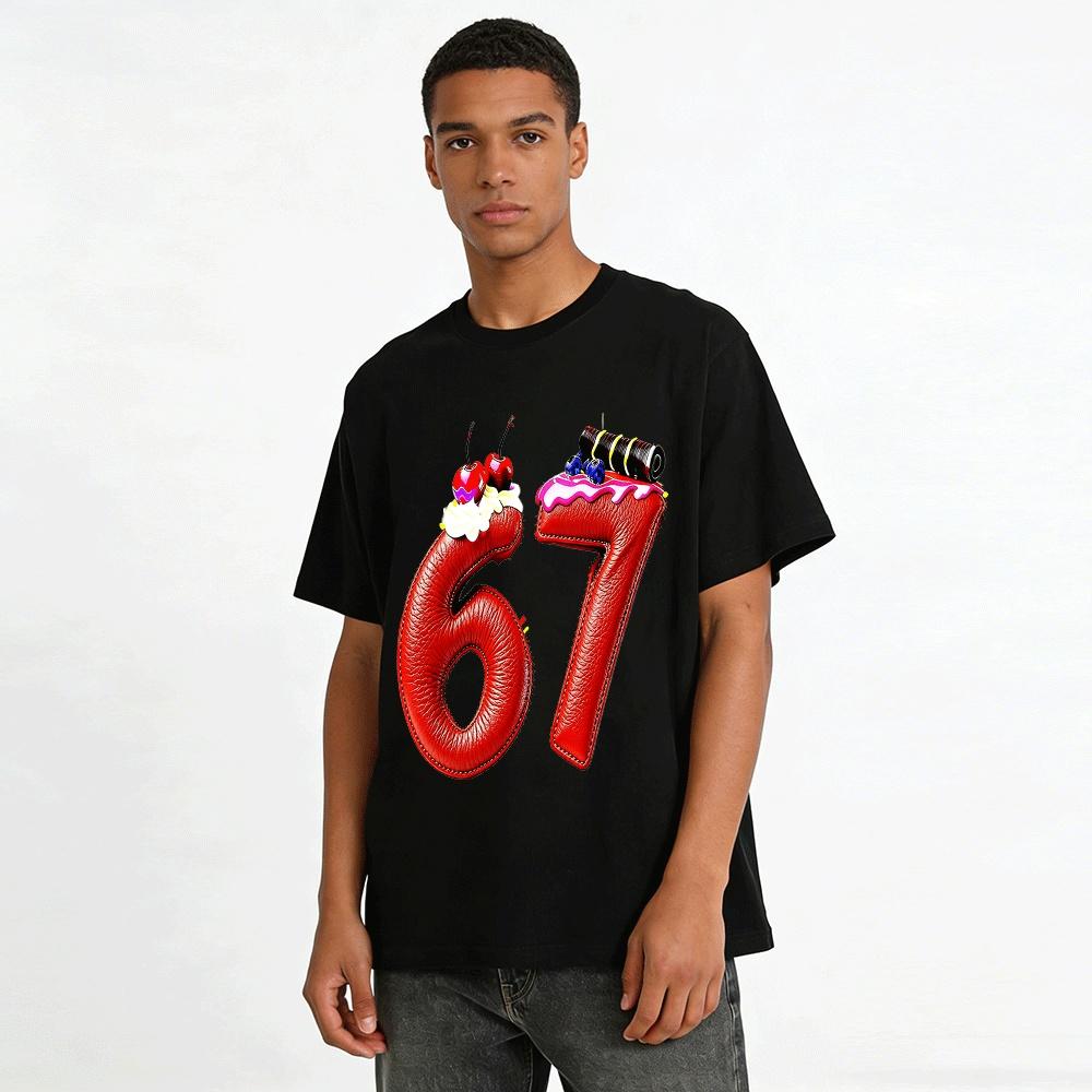 Vintage Leather Texture 67 Dessert Print Casual Short Sleeve T-Shirt Pure Cotton T-shirt