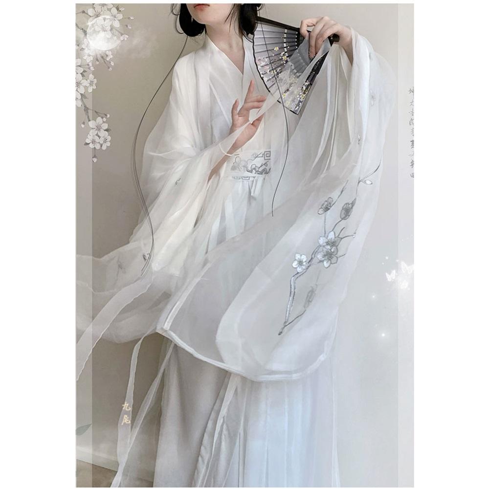 Čínská vyšívaná košile s překříženým výstřihem a velkými rukávy, dlouhá róba, denní oblek Hanfu