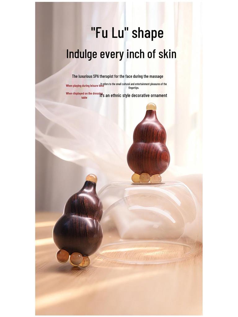 Purple Sandalwood Red Rose Gua Sha Stick: Compact Chubby Gourd Eye Massager with Small Lotus Head for Facial Massage.