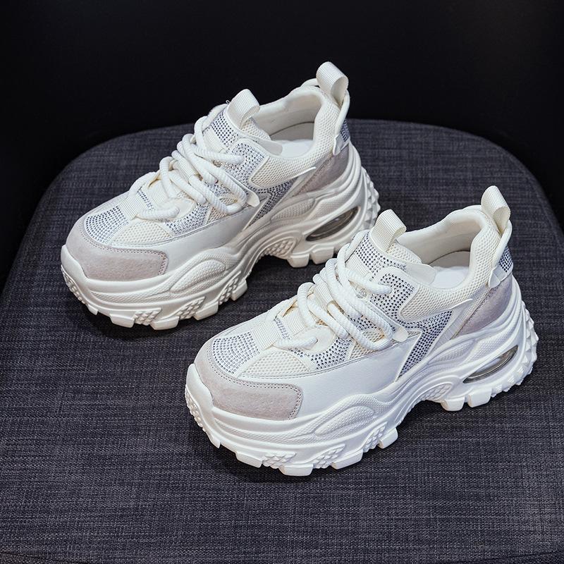 Thick-soled Retro Dad Shoes Women's 2025 Autumn New Height Increase Casual Fashion Versatile Sports Hot Diamond Red Women's Shoes