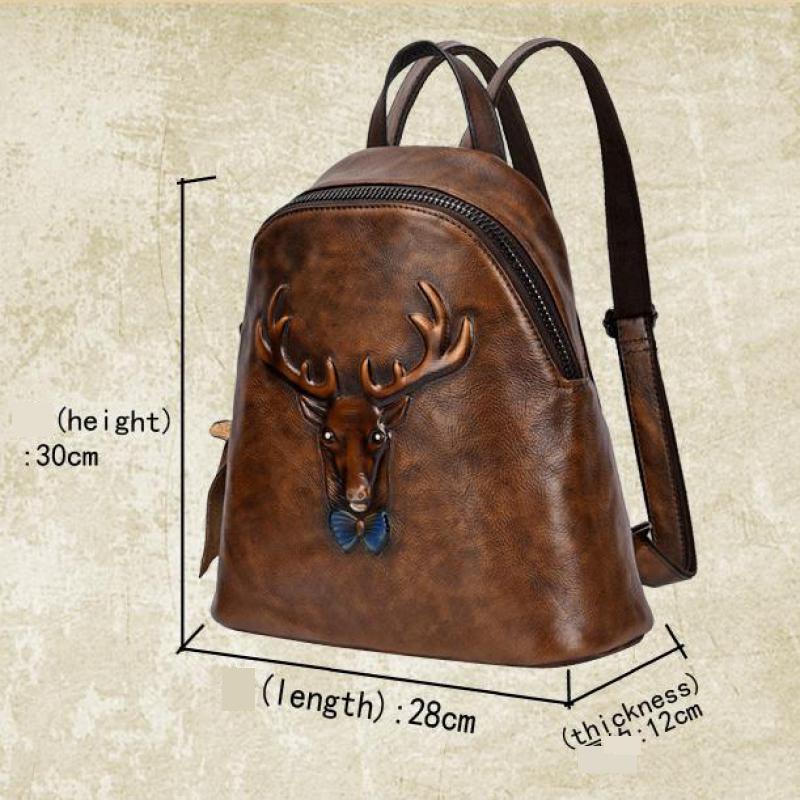 Johnature Genuine Leather Backpack Women Bag Vintage Animal Prints Embossing Leisure Large Capacity Outdoor Travel Bags