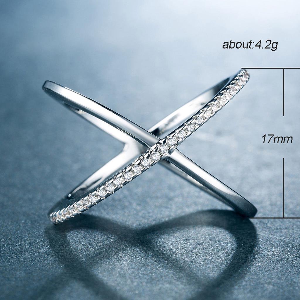 Simple Letter X-Shaped Micro-Zircon Women'S Ring, Copper-Plated White Gold Rose Gold Jewelry