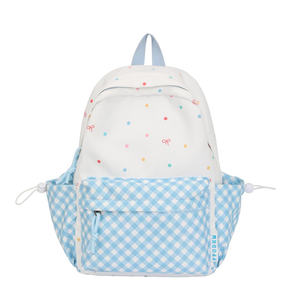 Schoolbag New Ins Cute Polka Dot Plaid Backpack, Primary and Secondary School Schoolbag, Women's Lightweight Large-capacity Travel Backpack