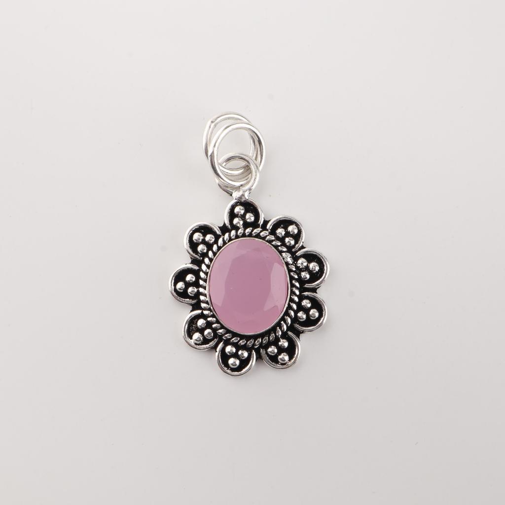 Rose Chalcedony Gemstone 925 Sterling Silver Jewelry Handmade Pendant 1.37" For Christmas Gift CP-40-18