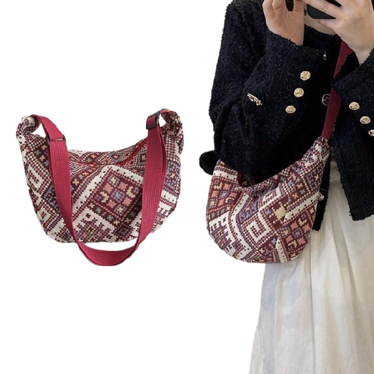 Ethnic Canvas Dumpling Bag for Daily Outings Crossbody Bags Shoulder Handbag