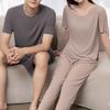 Women's Ice Silk Pajama Set Pullover Short Sleeve T-shirt And Pants Casual PJs Set Summer 2 Piece Loungewear