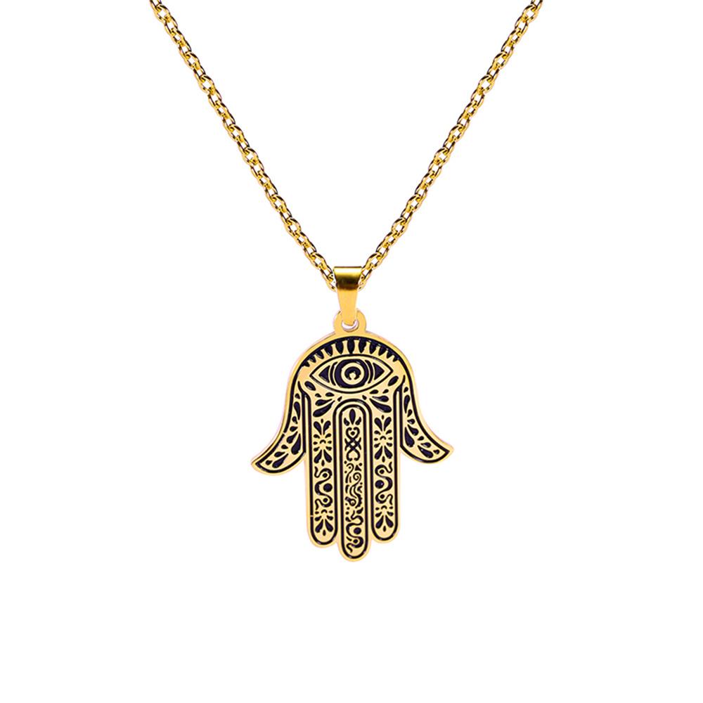 Vintage Hamsa Hand of Fatima Pendant Necklace Stainless Steel Turkish Evil Eye Necklaces Spirit Lucky Jewelry for Man
