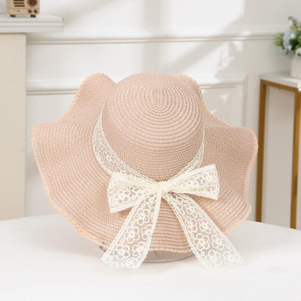 Lace Bow Big Brim Straw Hat Spring and Summer New Sunscreen Beach Sun Hat Fresh and Sweet Bucket Hat