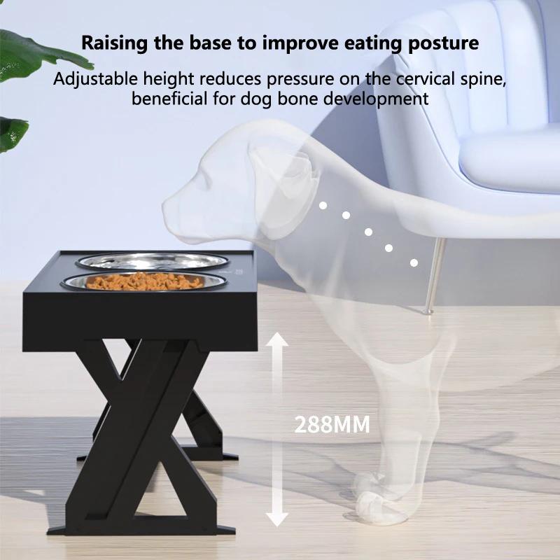 Dog Stainless Steel Bowl Pet Feeder Water Lifting Dining Table Double Bowl Dining Foldable Adjustable Non Slip Cat Pet Supplies