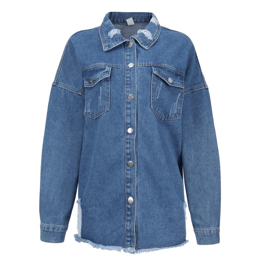 Damen Herbst und Winter Freizeitmode Lose Langarm Waschen Denim Mantel