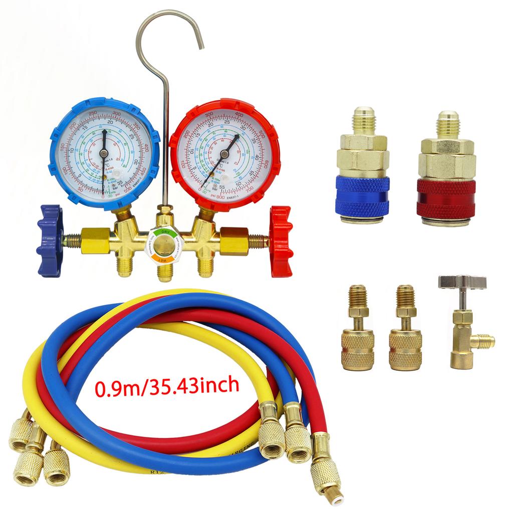 3-Way AC Manifold Gauge Set W/ Hoses for R410A/R32/R134a/R404A | Automotive HVAC Refrigerant Diagnostic Tool