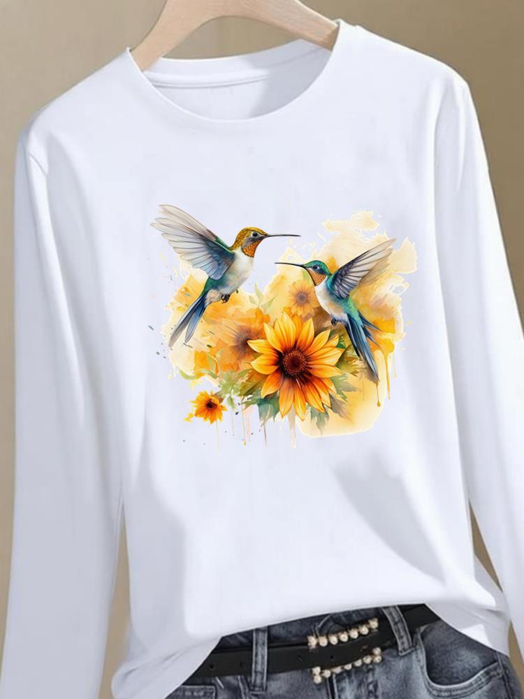 (Asian Size) Trend Style Cute Graphic Tee Women Autumn Winter Spring Casual Fashion Top O-neck Clothing Print T Shirt Long Sleeve T-shirts