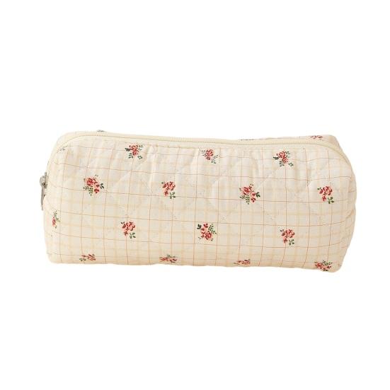 

Quilted Cosmetic Bag Cute Floral Makeup Brush Organizer Zippered Pencil Case Travel Cosmetic Pouch for Girls Women