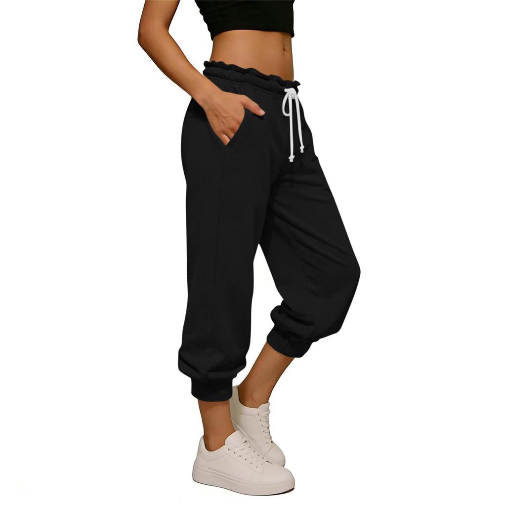 Women's High-Waisted Drawstring Cuffed Casual Pants: -Color, Loose-Fit Sweatpants