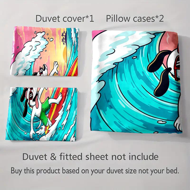 Surfing dog with waves. Bedding sets Duvet cover sets Duvet covers Pillowcases(1 * Duvet Cover 2 * Pillowcases, without duvet insert)