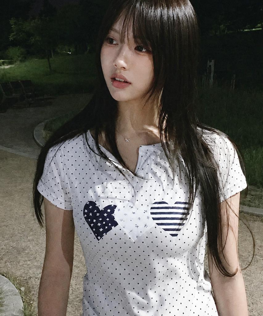 Loginaenloji Race Dot Point Heart T-Shirt White