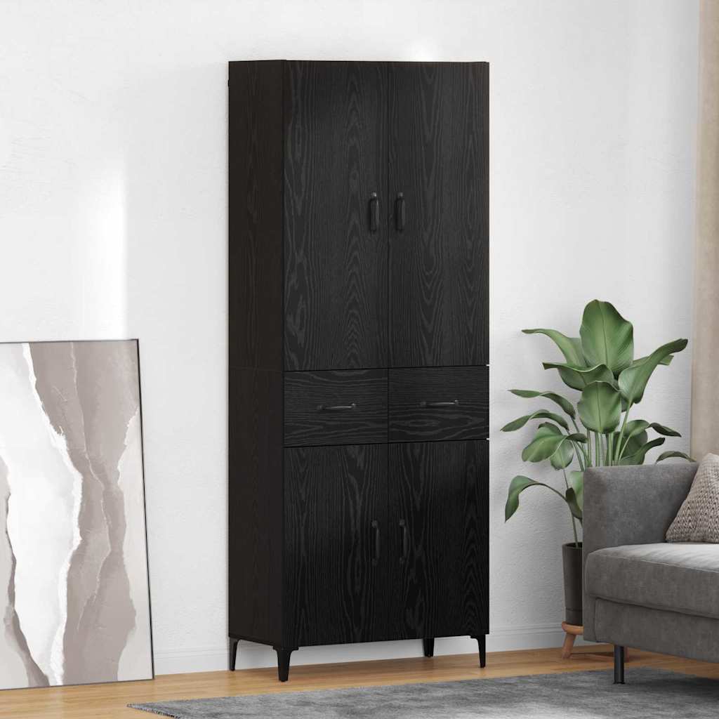 Highboard in Black Oak Look 69.5 x 34 x 180 cm Engineered Wood