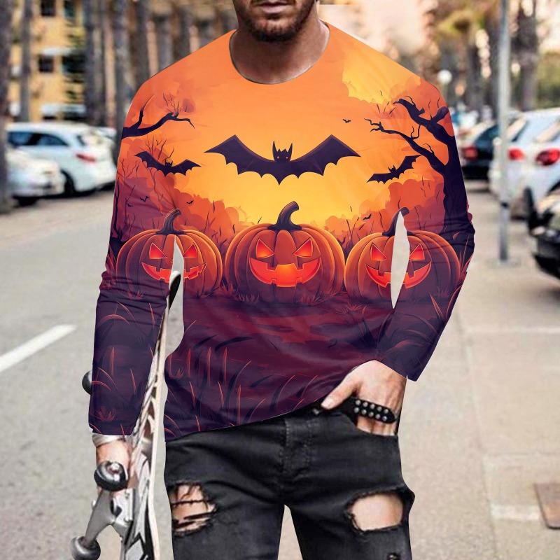 Tricou cu mânecă lungă de primăvară și toamnă pentru bărbați Hanocă cu glugă cu gât rotund pentru bărbați, cu imprimeu 3D, cu mânecă lungă