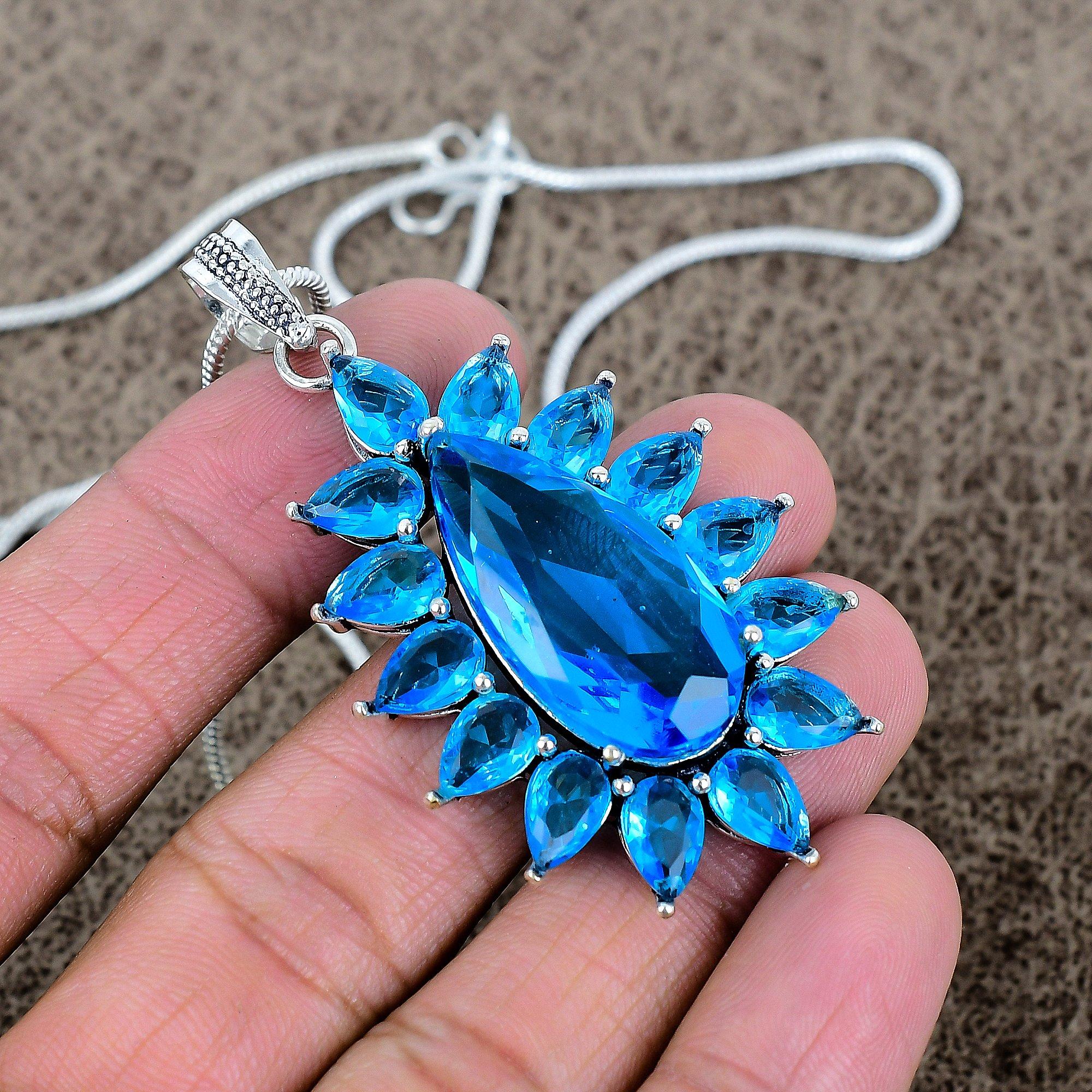 

Blue Topaz Gemstone Handmade 925 Sterling Silver Jewelry Pendant 2.48 KKG-305