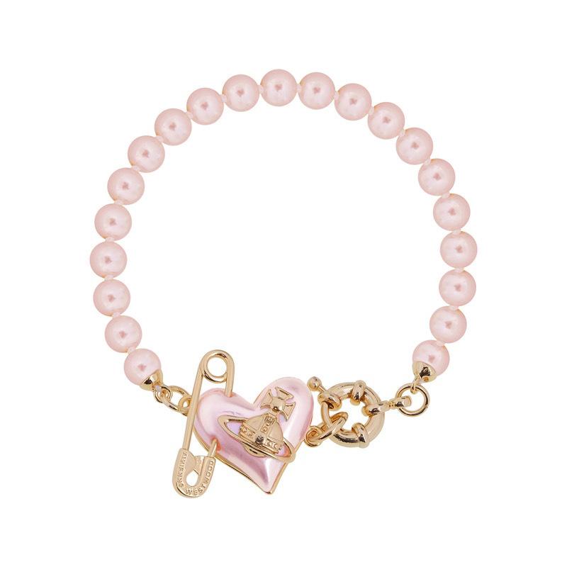 Queen Mother West's New Pink Pearl Love Pin Saturn Bracelet, Necklace, Earrings, Sweet Temperament Heart Shape