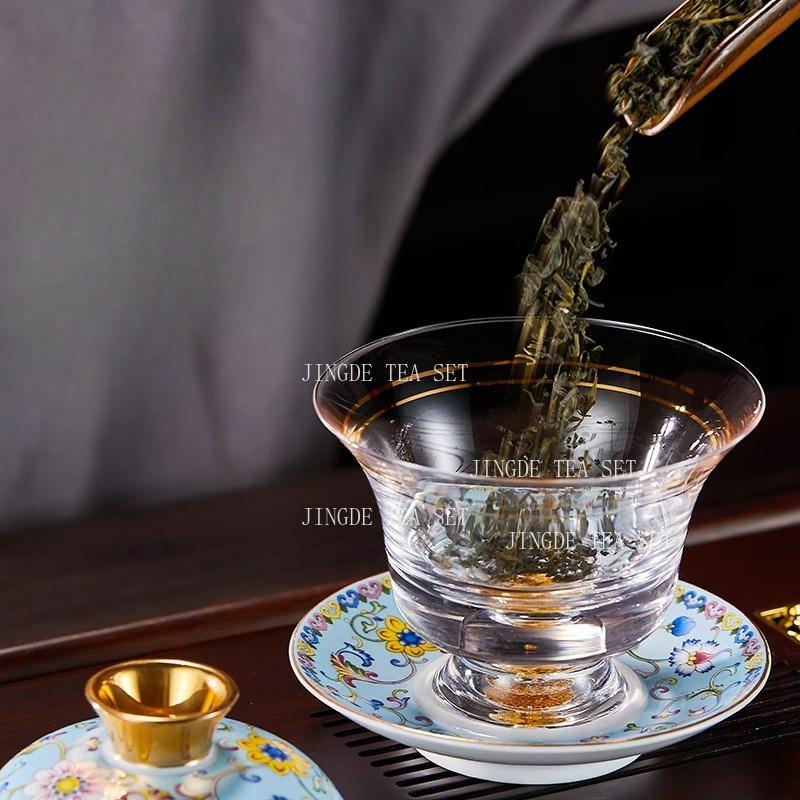 135ml Enamel Colored Three Piece Lid Bowl Single High-end Large Tea Bowl Thickened Anti Scalding Kung Fu Tea Set