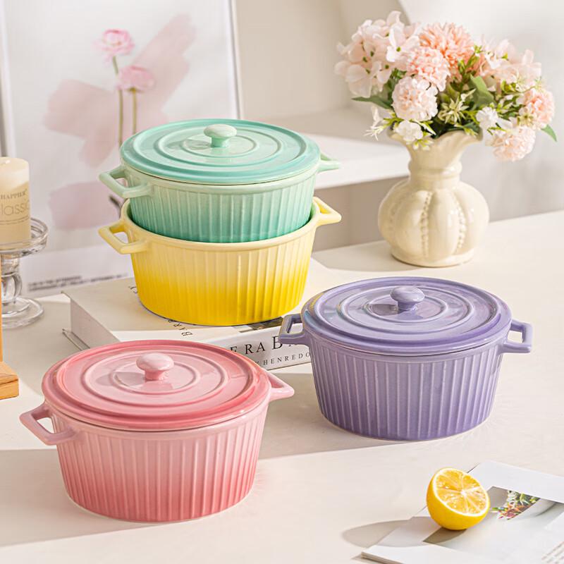 Perleson Ceramic Double-Handle Lidded Soup Noodle Bowl