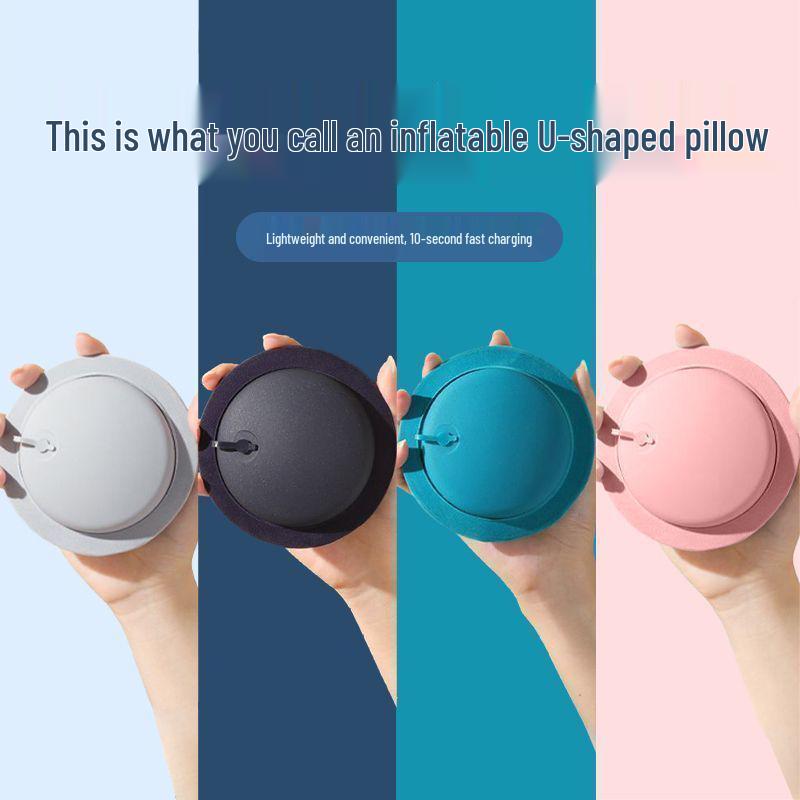 Inflatable U-Shaped Travel Neck Pillow with Press-Type Inflation, Foldable Compression Design for Car & Rail Travel