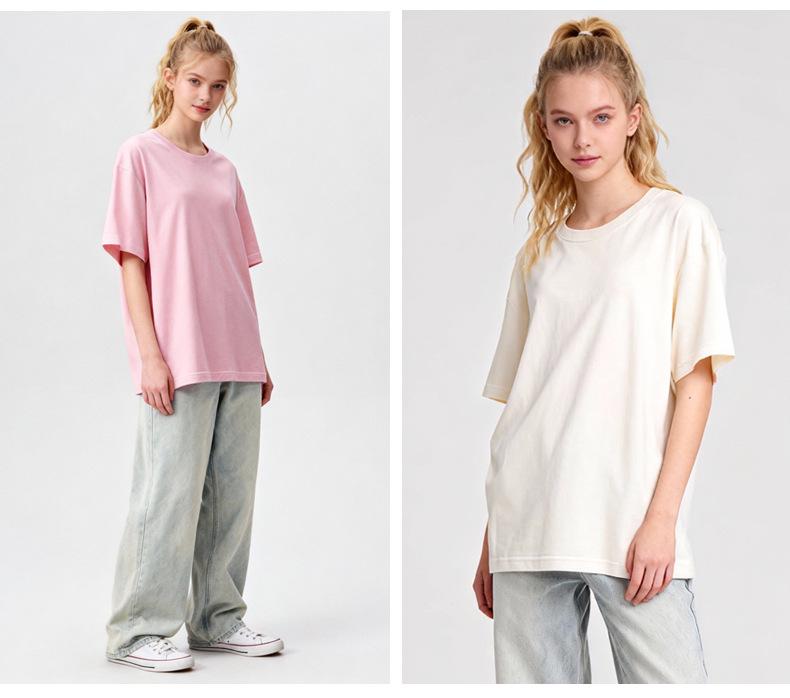 Women's Casual Drop Shoulder Short-Sleeve T-Shirt - 200g Pure Combed Cotton Summer Base Layer.