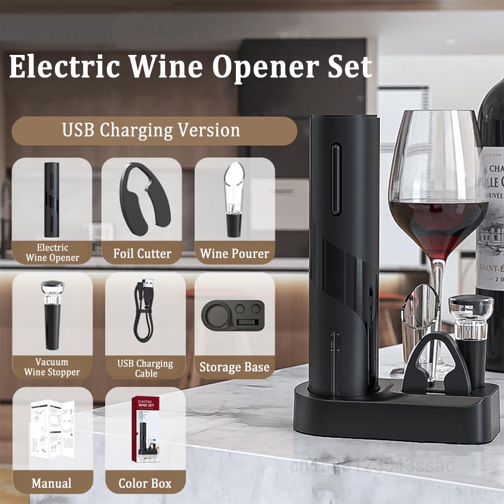 USB Rechargeable Red Wine Corkscrew Kitchen Accessories Automatic Wine Opener Foil Cutter Portable Electric Wine Bottle Opener