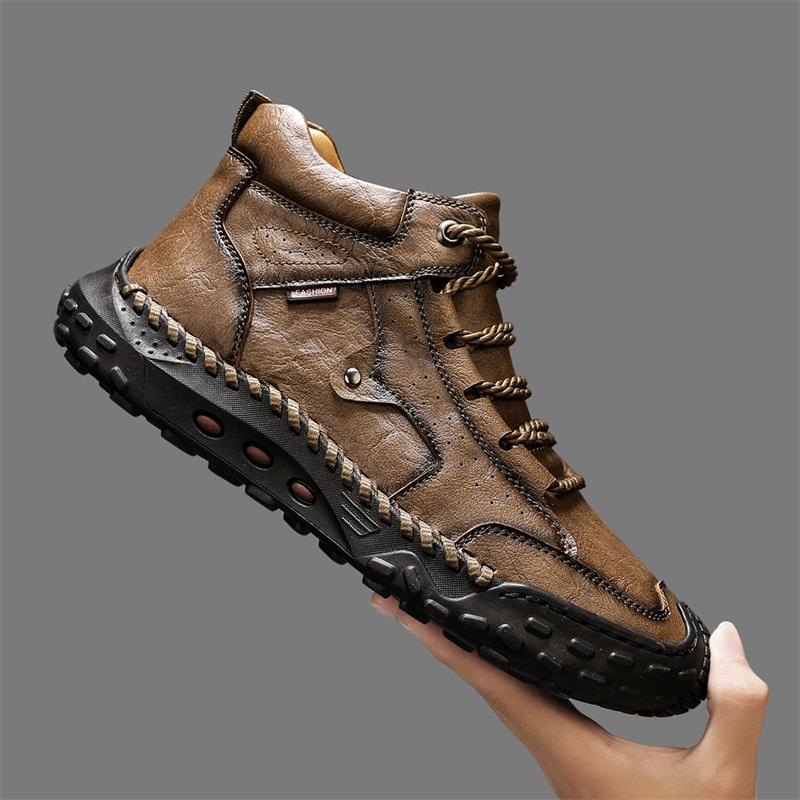 Spring/ AutumnMen's High-top Casual Sneakers Handmade Leather Shoes Plus Size 39-48