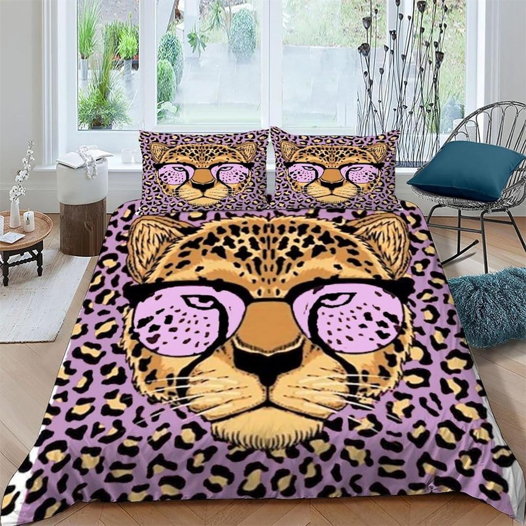 Leopard Duvet Cover Abstract Animal Cheetah Pattern Comforter Cover For Boys Girls Woman Man, 3D Color Leopard Print Bedding Set