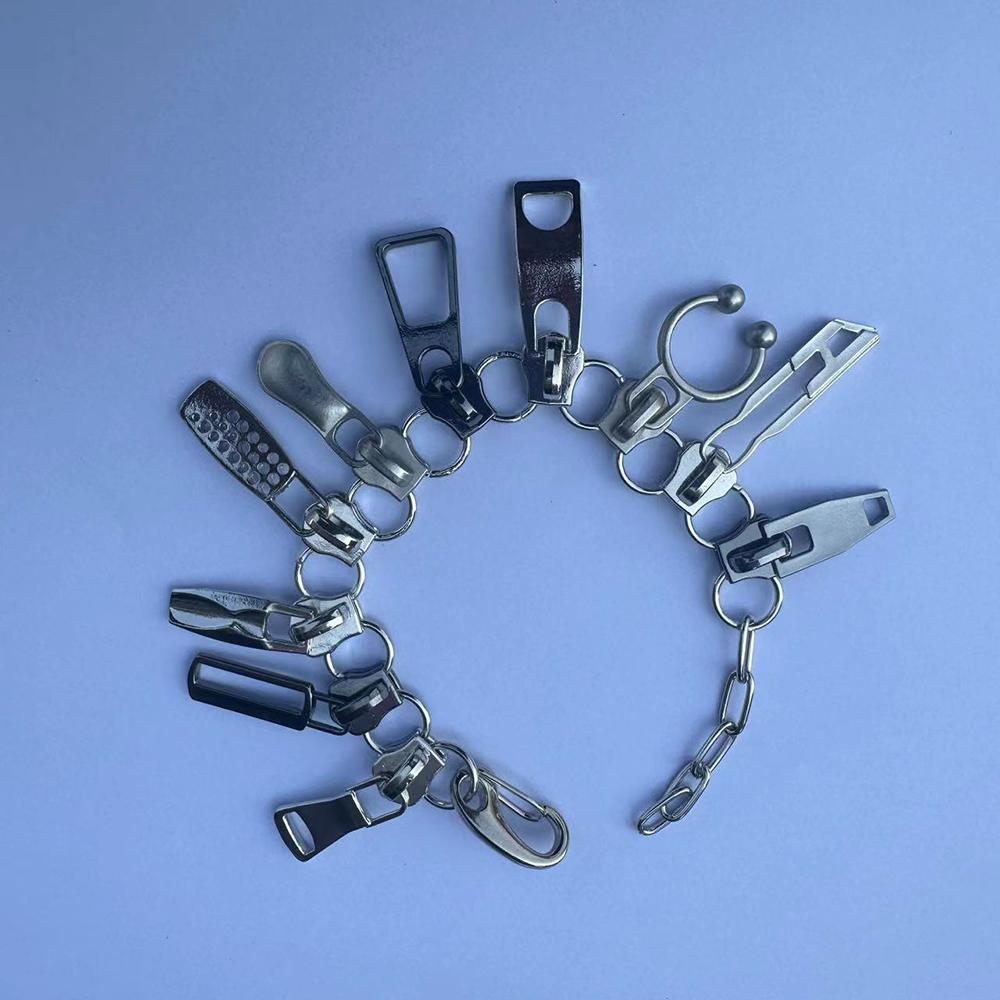 Cyber Punk Zipper Bracelet Fringe Chain Head Y2k Hip Hop Choker Men's Women's Fashion Trend Personality Jewelry Gift