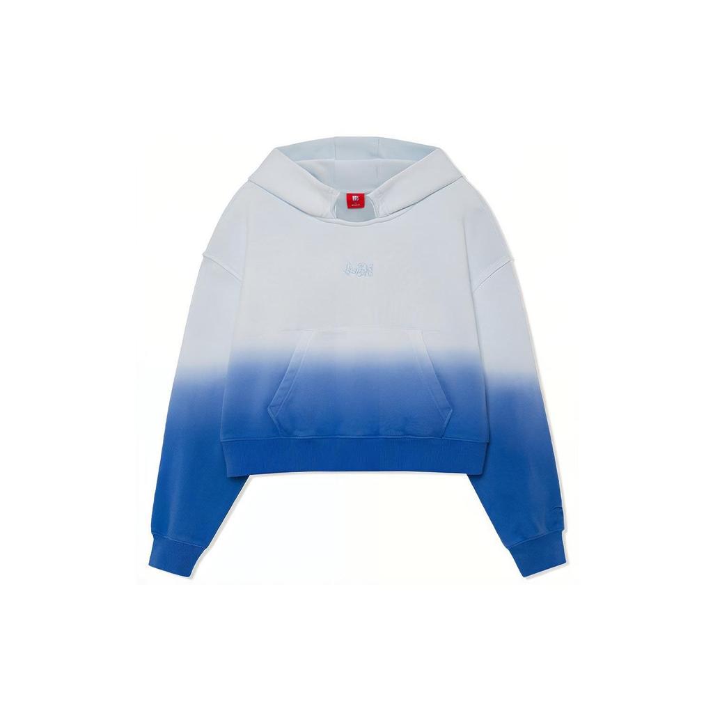 Li Ning Wu Chuang Wu Yi Embroidered Logo Gradient Loose Pullover Hoodie Women Hoodies Blue AWDRA44-3