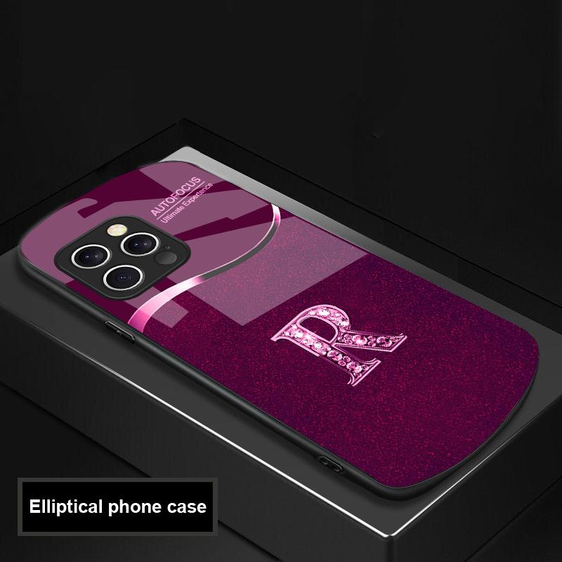 Two Tone Gradient R Letter For IPhone 16 Pro Max 15 Pro 14 13 12 Mini 11 XS Max XR 7 8 Plu SE 2022 Elliptical Glass Phone Case