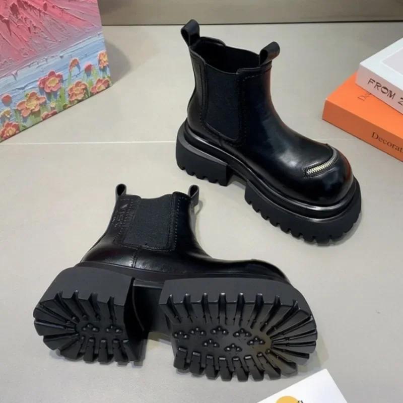 Dámské ploché boty Platforma Kotníkové boty Fad Chelsea Boty na vysokém podpatku Žena Značka Trend Nové Goth Lodičky Chůze Ležérní boty Botas Mujer
