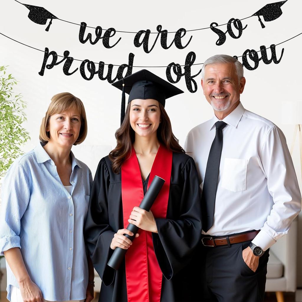 Graduation Decorations 2026, Black Glitter Congrats Grad Banner - We Are So Proud of You Congratulation Banner, Graduation Decorations Class Fo 2026
