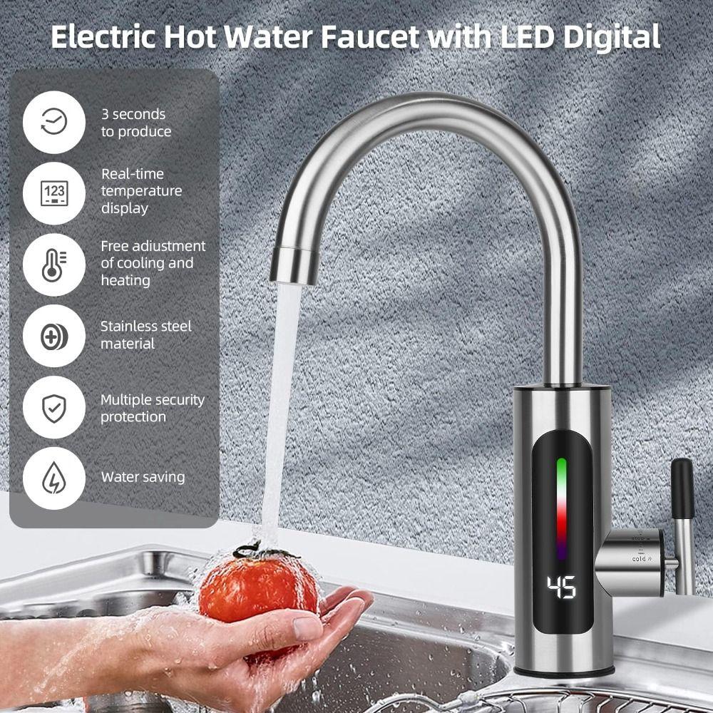 Instant Type Electric Faucet Stainless Steel Faucet Heater Easy to Use Water Heaters  Toilet