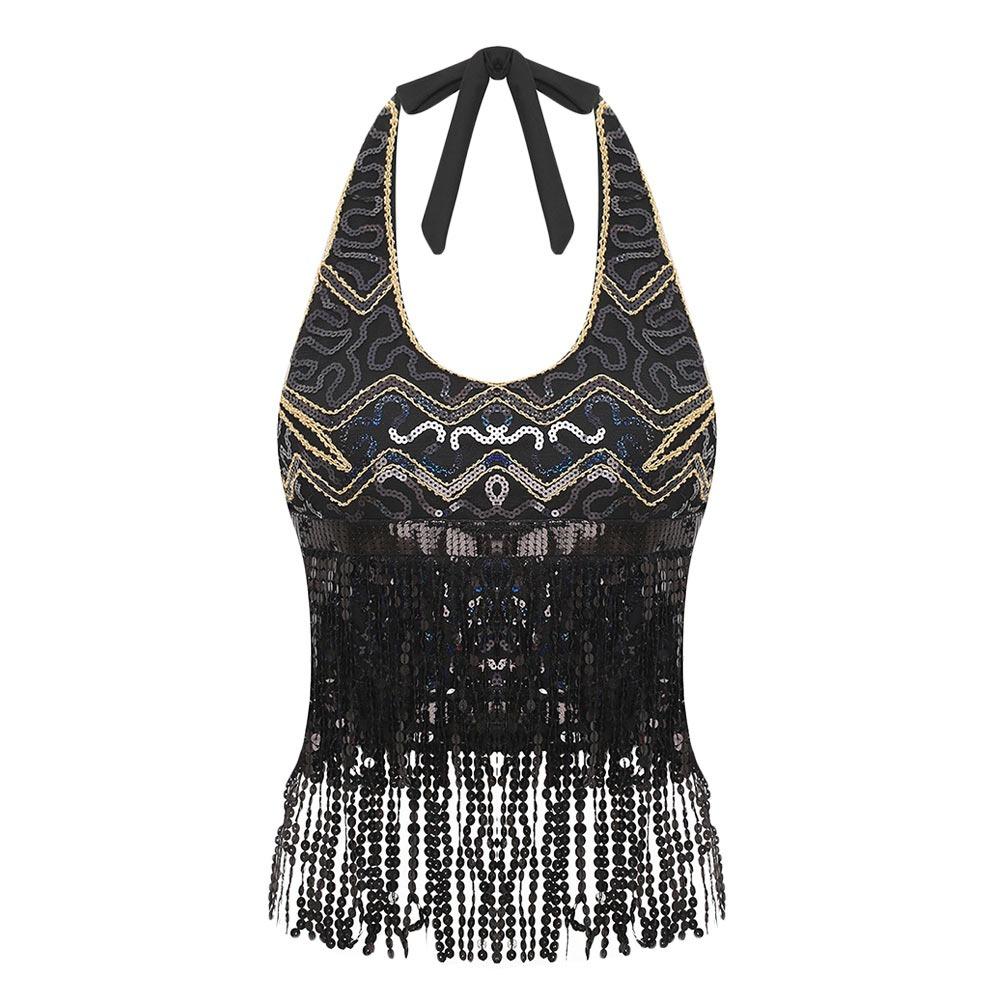

Shiny Belly Dance Bra Tassel Sequins Crop Top Charming Stage Performance Top Festivals