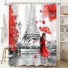 Paris Romantic Red Umbrella Couple Shower Curtain Elegant Artistic Waterproof Bath Curtain Fashionable Home Decor Easy-Clean