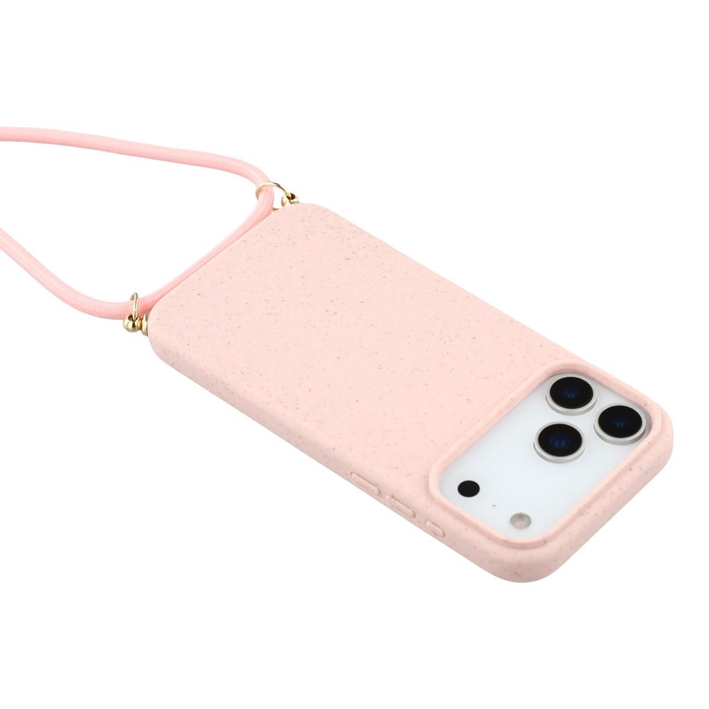 For iPhone 17 Pro Case Biodegradable Wheat Straw+TPU Eco-Friendly Phone Cover with Lanyard