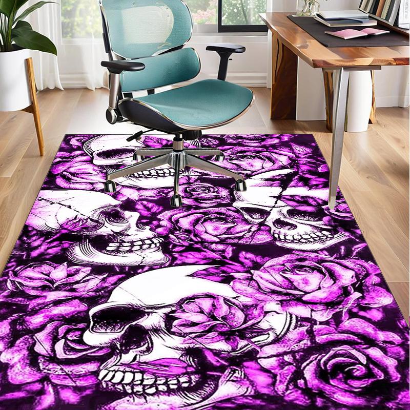 Skulls And Roses Artwork Office Rug Chair Mat, Entryway Carpet, Suitable for Front Door, Bedroom, Living Room, Desk, Holiday Gift