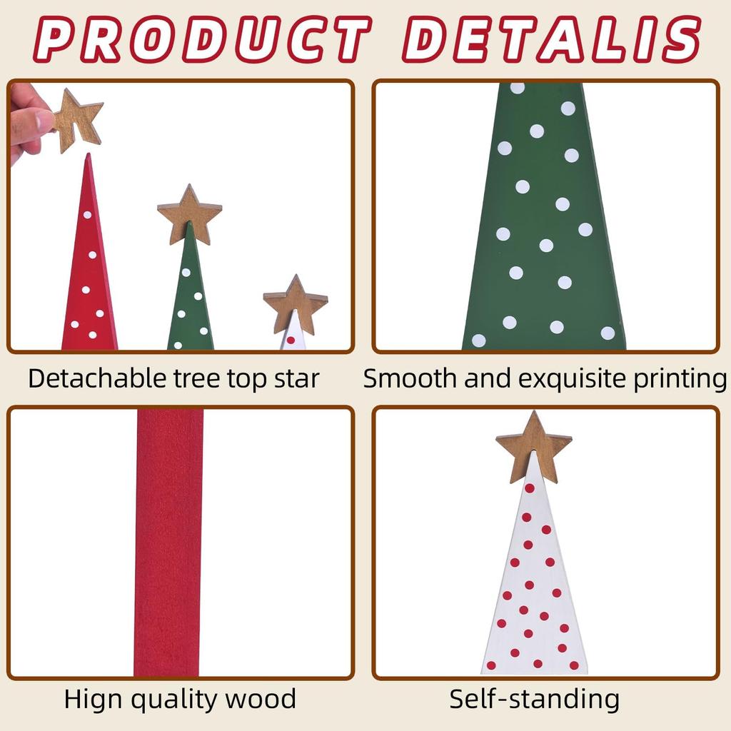 3PCS Set Wooden Christmas Tree Table Decor 0.6cm Creative Home Holiday Atmosphere Party Shooting Props