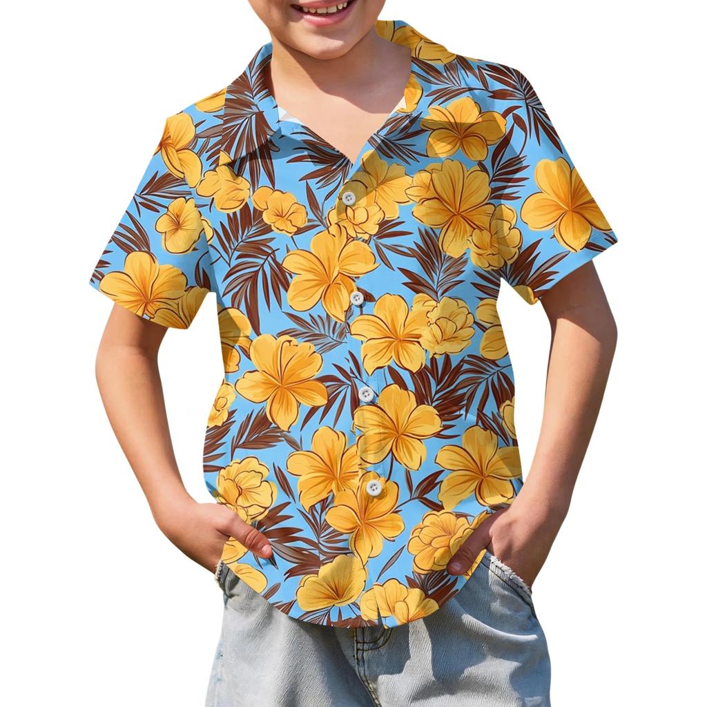 Jungen kurzärmeliges Hawaiihemd, Kinder Sommer Hemd mit Knöpfen