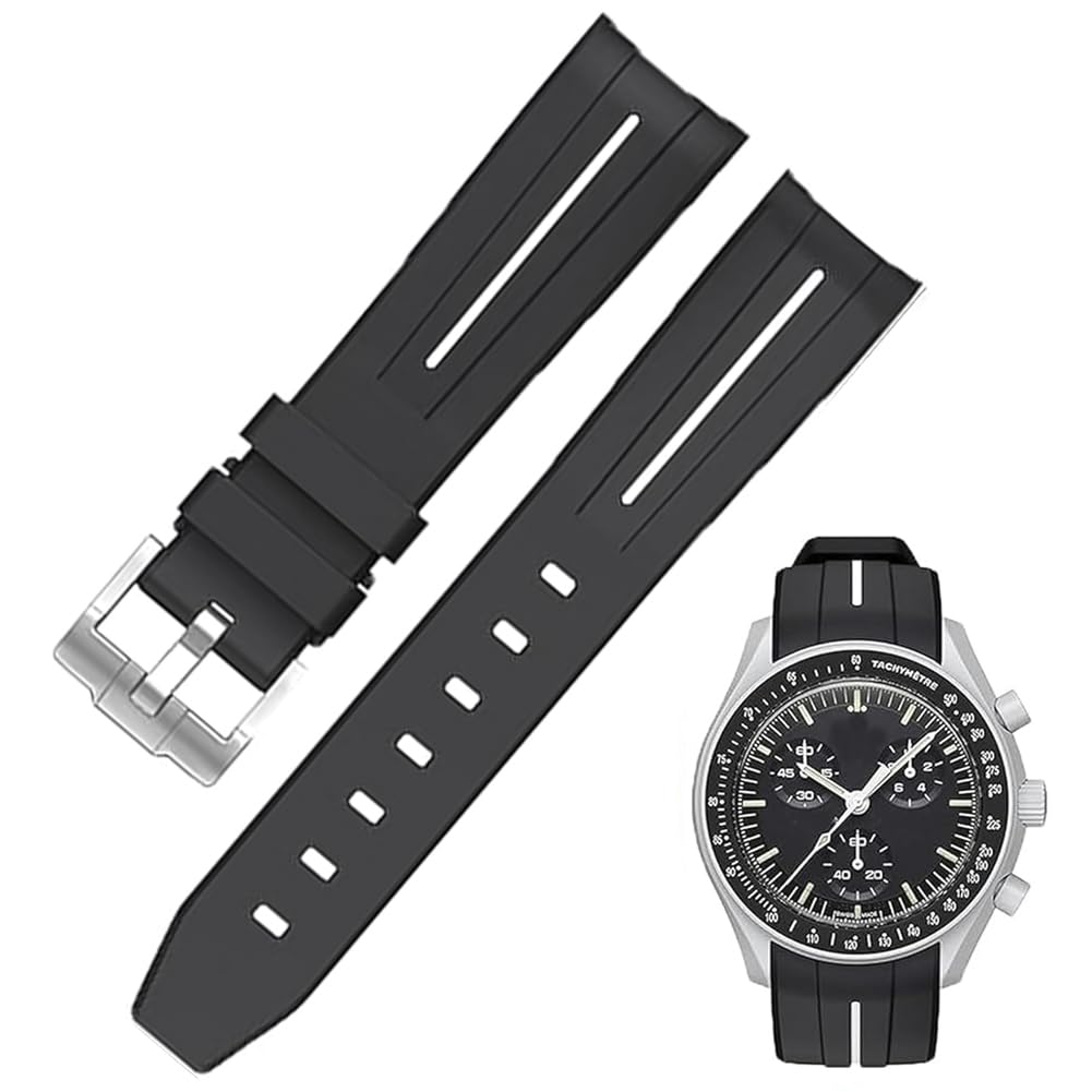 Sibehill 22mm Replacement Silicone Watch Band for Blancpain X Swatch with Bioceramic Scuba Fifty (Compatible Fathoms)