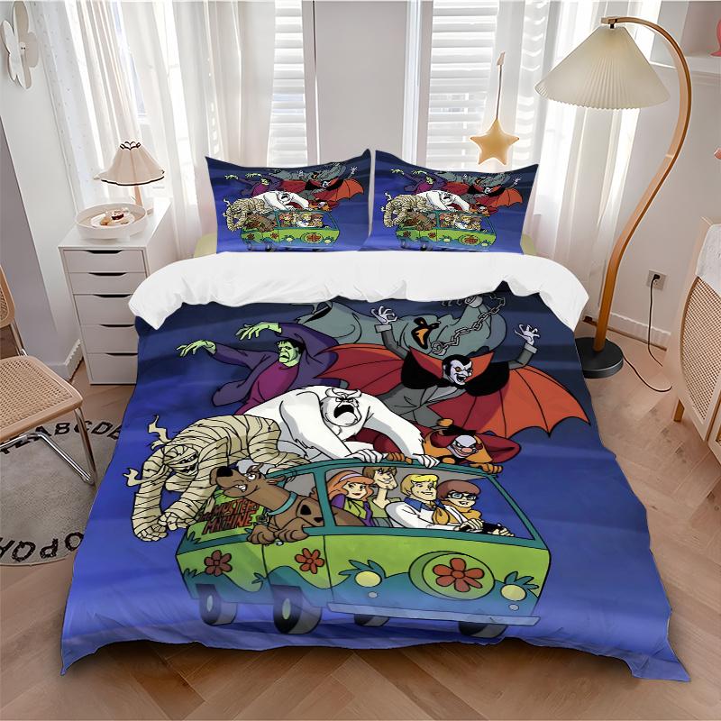 3pcs Scooby Doo and Friends Bedding Set 1 Soft Quilt Cover + 2 Pillowcases,  Suitable for All Seasons.H073