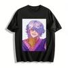 Anime Character Print Turtleneck Top Color Block Design Street Style Unisex Knitwear Pure Cotton T-shirt