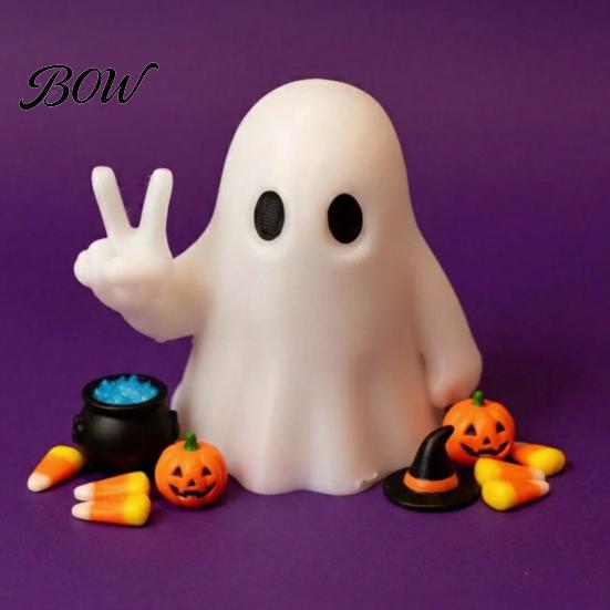 Durable Ghost Figurine for Shelf Halloween with Peace Sign, Spooky White Whimsical Statue Statue, Cute Tabletop Ornament Shelf, Party Gift Ornaments