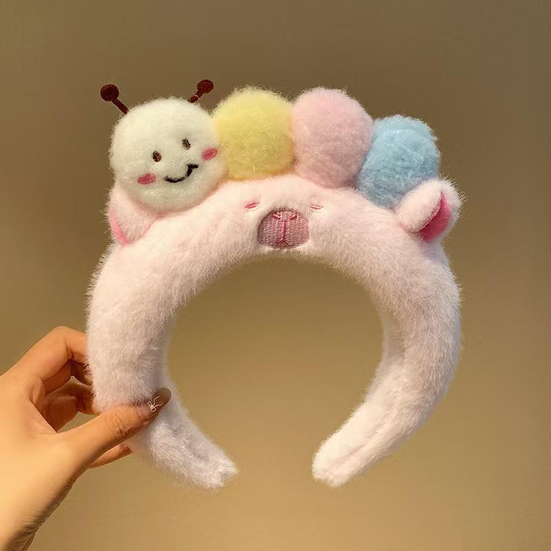 Plyšové čelenky s hlavou kapybary Kreslená Kawaii obruč do vlasů Pokrývka hlavy Doplňky do vlasů na mytí obličeje