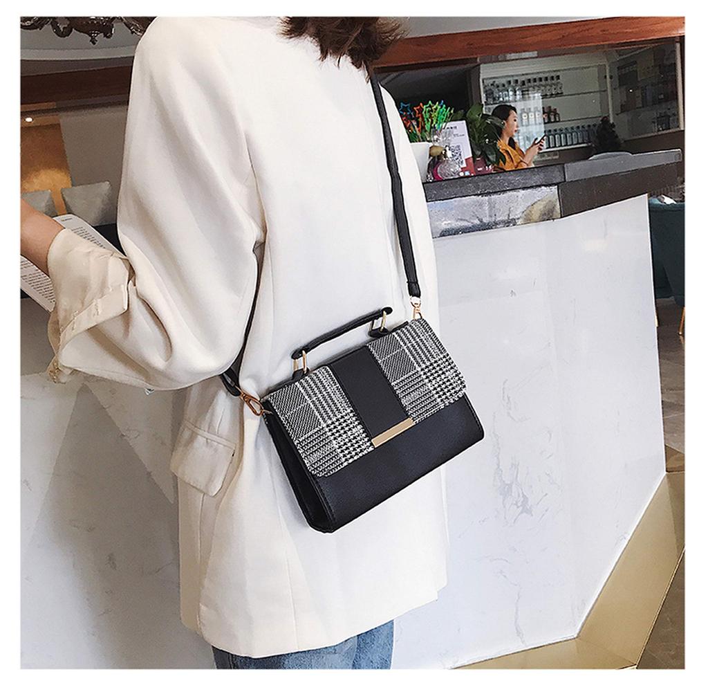 Mini Shoulder Bag Handbag Small Checkered PU Leather Lightweight [PIENSE] Women's 2-way (Black)